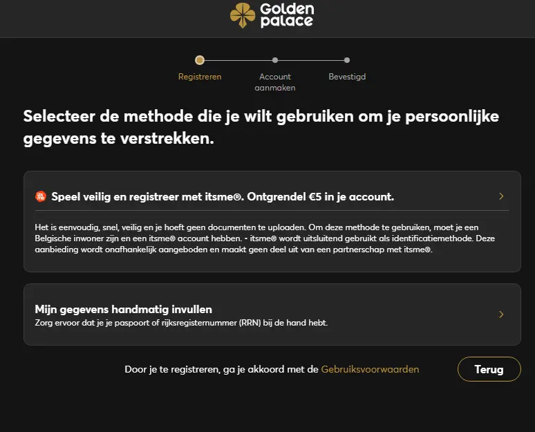 Verificatie van uw GOLDENPALACE
